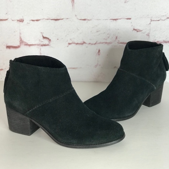 TOMS Black Suede Stacked Block Heel Size 10 Ankle Boots Booties - Picture 14 of 16